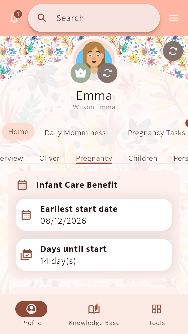 Hungarian infant care benefit screen showing the earliest CSED start date and countdown⁠.