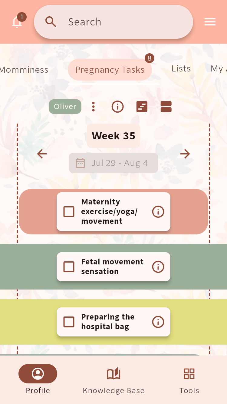 Week 35 pregnancy task timeline with preparation and wellbeing items⁠.