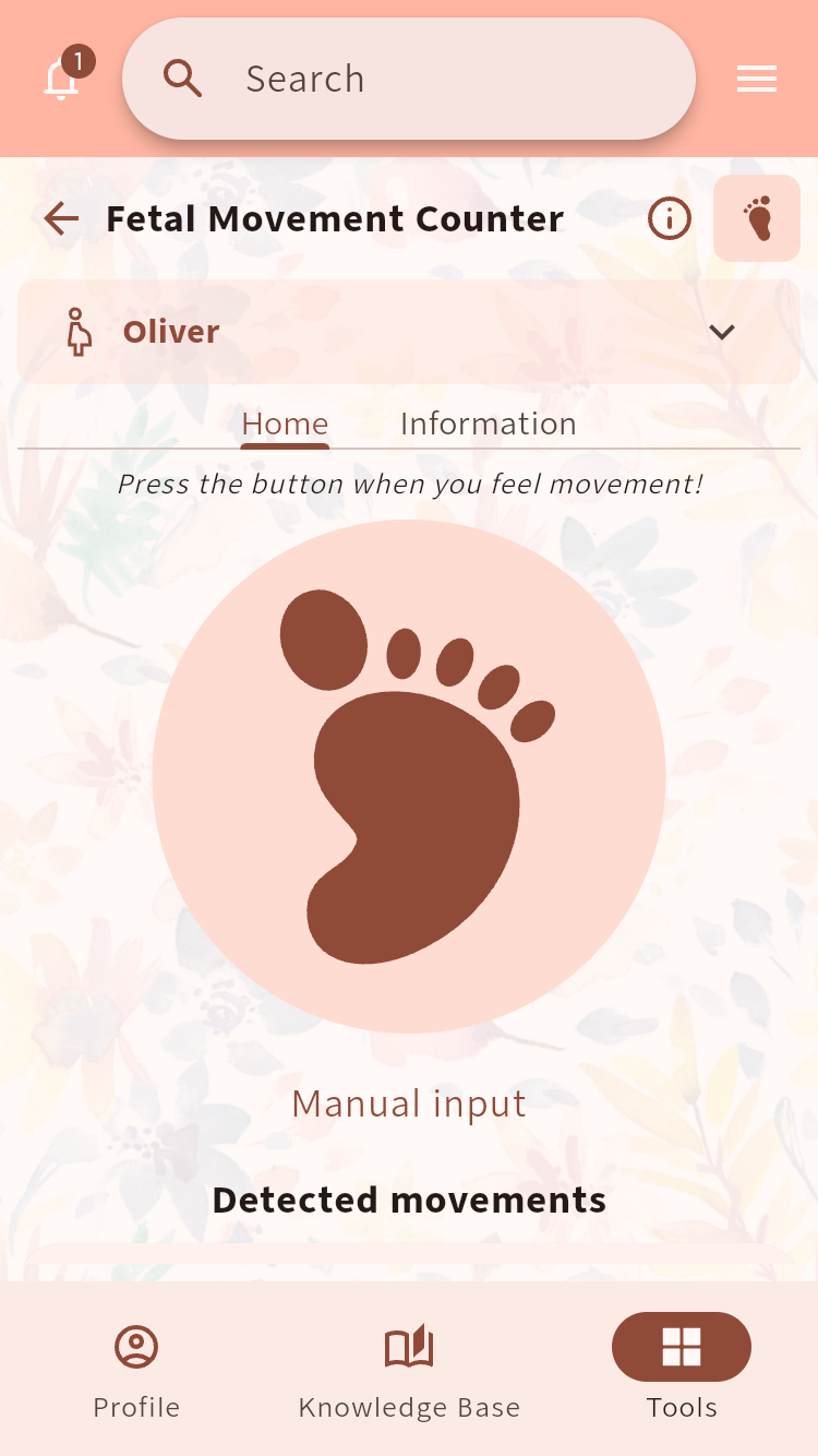 Fetal Movement Counter with a large button for recording a movement⁠.