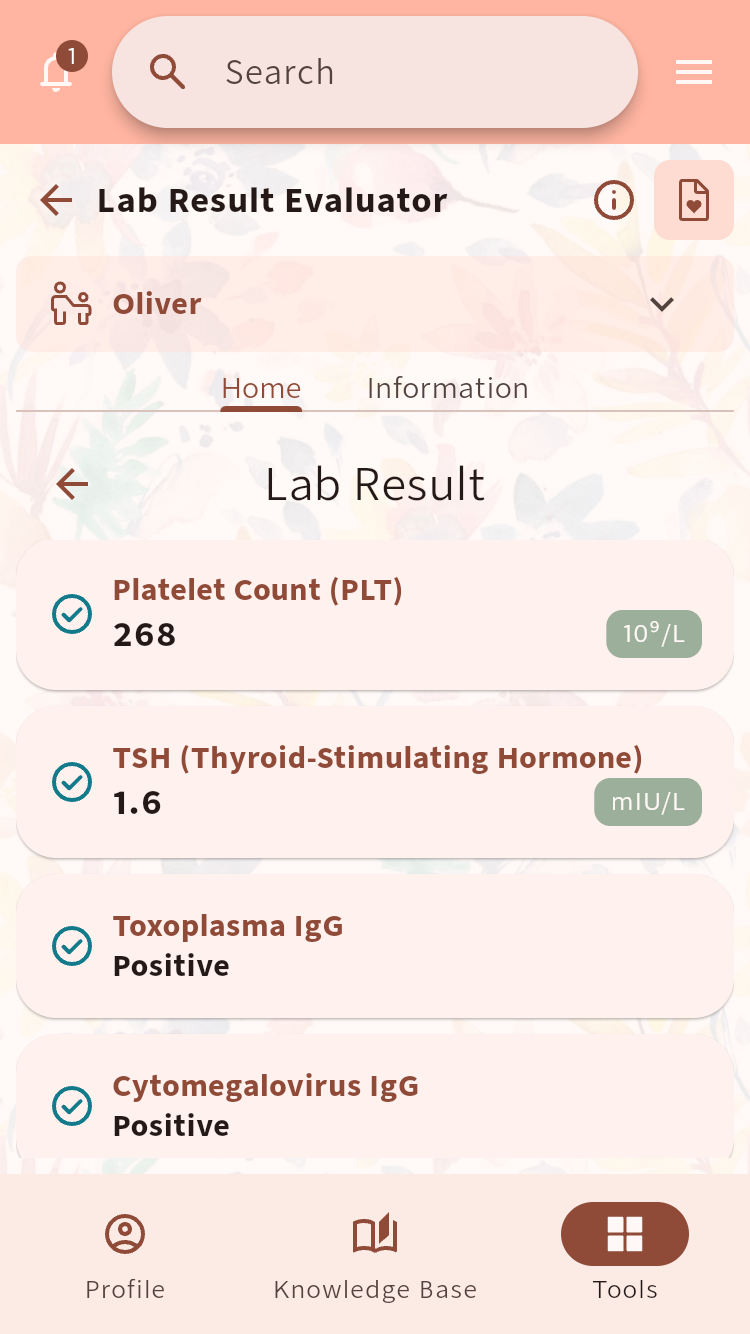 Lab Result Evaluator listing selected laboratory values in one result⁠.